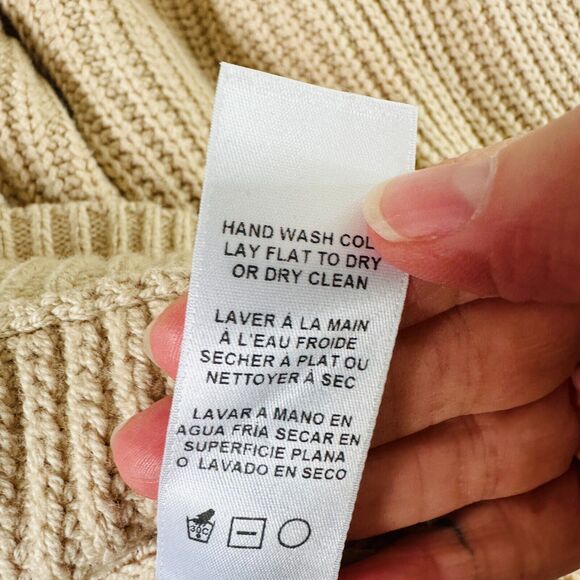 Frame Tan Ribbed Cable Knit Crew Neck Balloon Puff-Sleeve Banded Crop Sweater XS - Picture 9 of 12